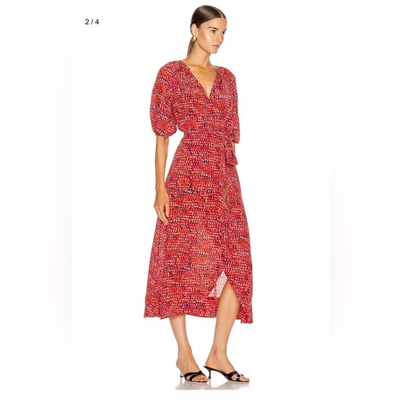 Saloni Dress S 100% Silk Wrap Dress $650 Pink Red Olivia Draped Summer Vacation - Picture 2 of 7